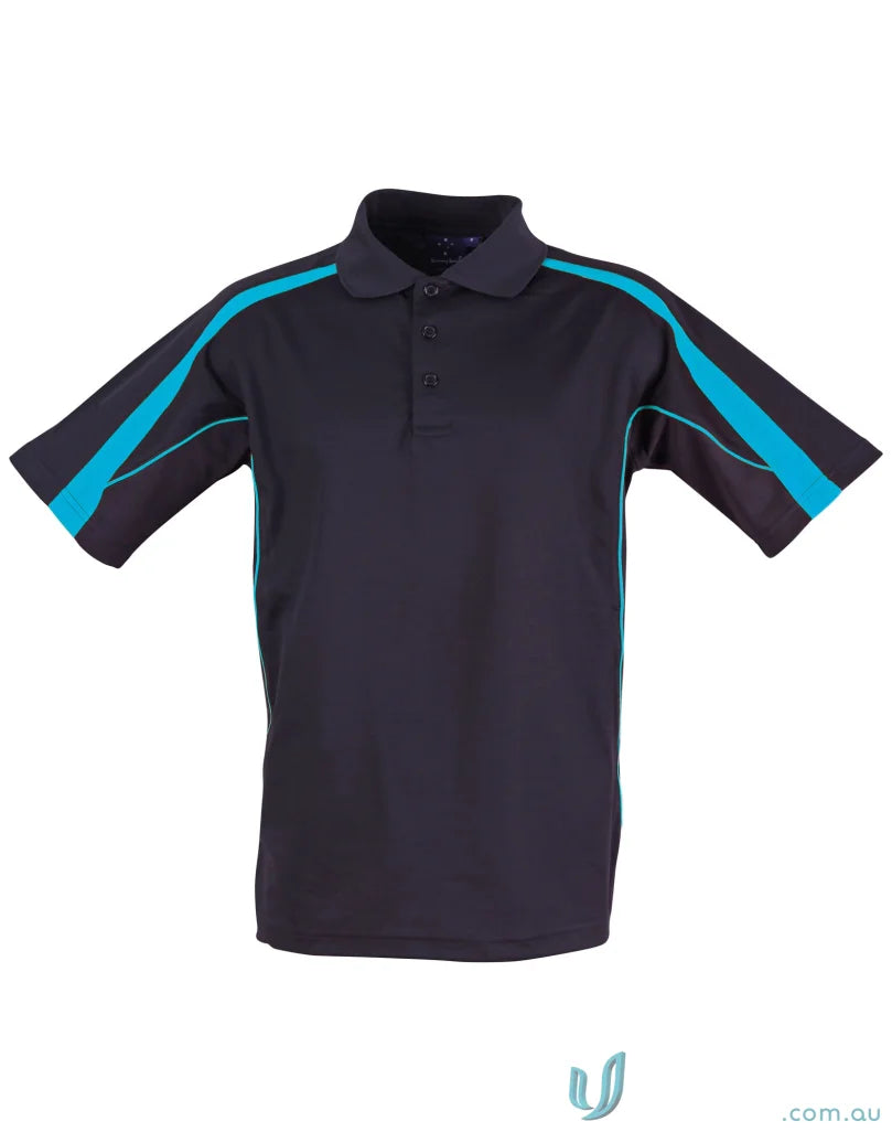 Dark polo shirt with turquoise accents from PS53 Legend Mens TrueDry short sleeve polo