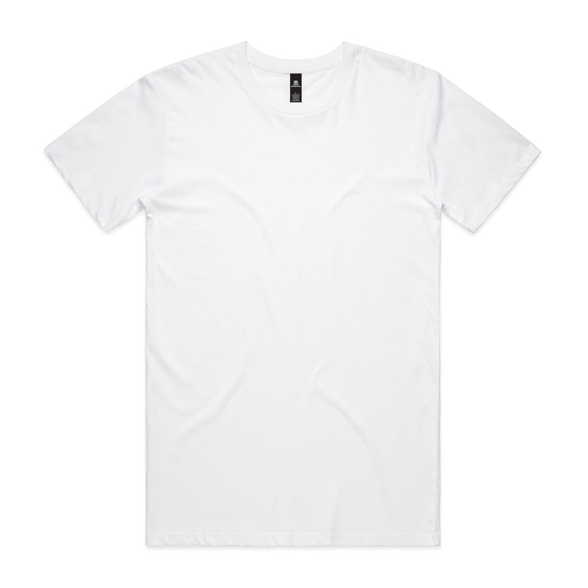 White v-neck t-shirt with short sleeves and a small logo on the left chest.