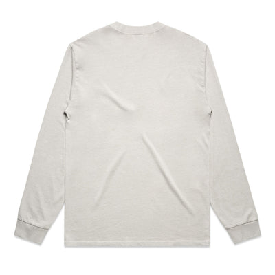 White long-sleeved shirt with ribbed cuffs and hem, likely made of cotton or polyester blend.