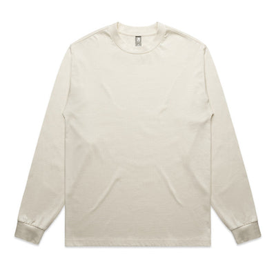Cream-colored long-sleeved t-shirt with ribbed cuffs and hem, likely made of cotton or polyester blend.