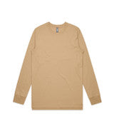 Beige long-sleeved crew neck t-shirt with a small white logo on the left chest.