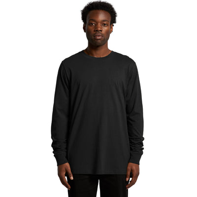 Black long-sleeved crew neck t-shirt with ribbed cuffs and hem, made of cotton.