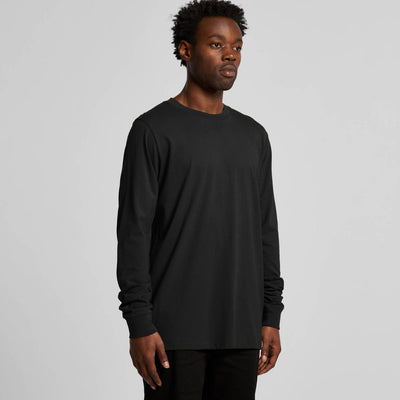 Black long-sleeve crew neck t-shirt with ribbed cuffs and hem, made of cotton.