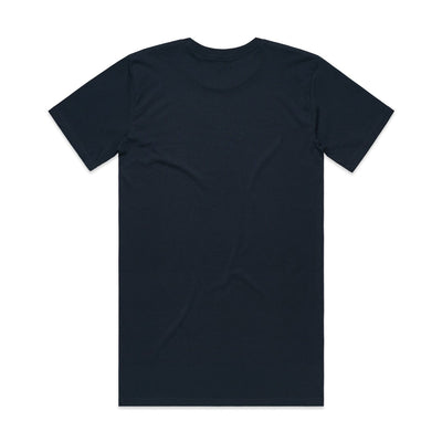Navy blue v-neck t-shirt with short sleeves and a relaxed fit.