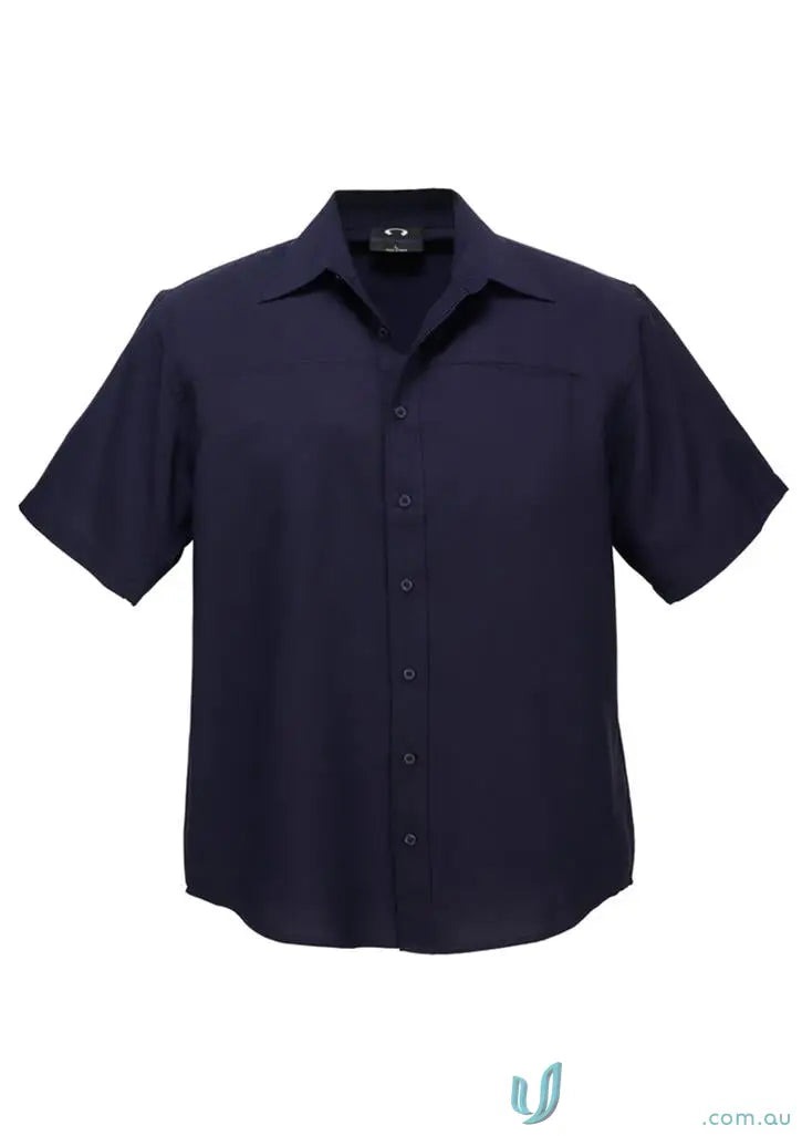 Navy short-sleeved button-down shirt from Mildura Central mens workwear collection