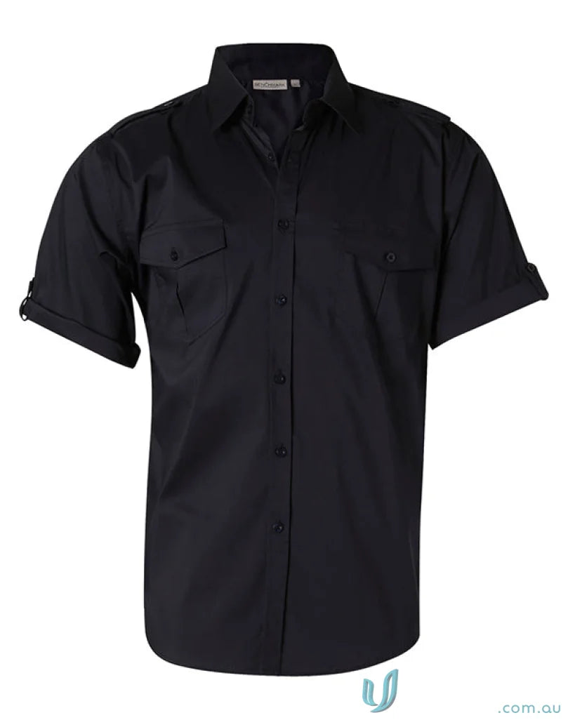 Black short-sleeve military shirt for men, ideal for m7911 mens short and benchmark ss military styles