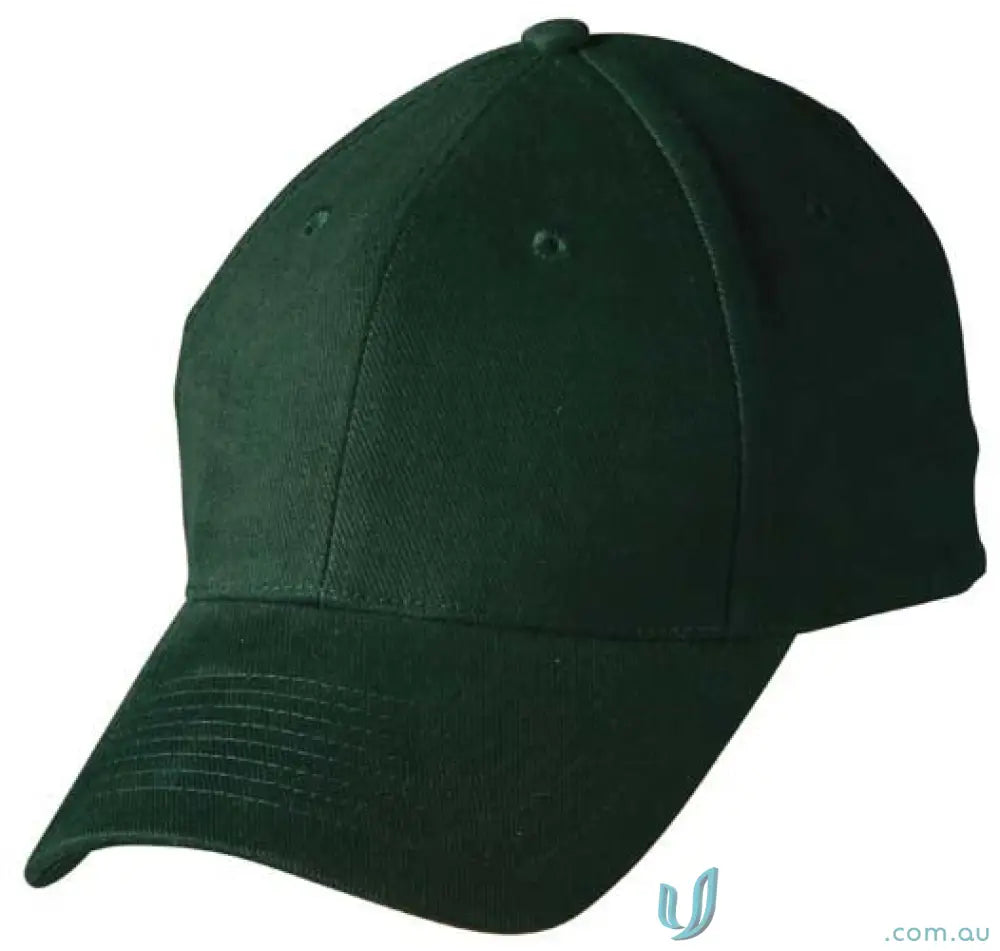Dark green heavy brushed cotton baseball cap from MOQ100 Embroidered Caps with embroidery included