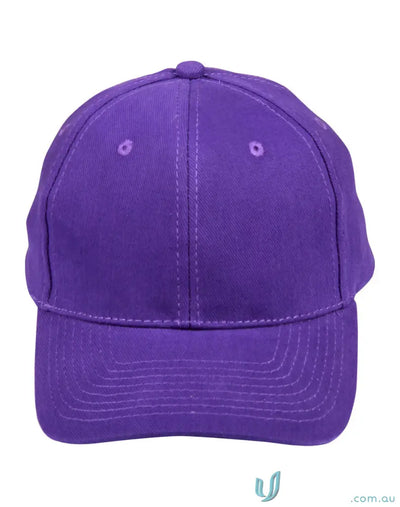 Purple heavy brushed cotton cap from MOQ100 Embroidered Caps with embroidery included