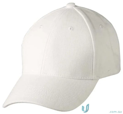 White heavy brushed cotton cap from MOQ100 embroidered Caps, price includes embroidery