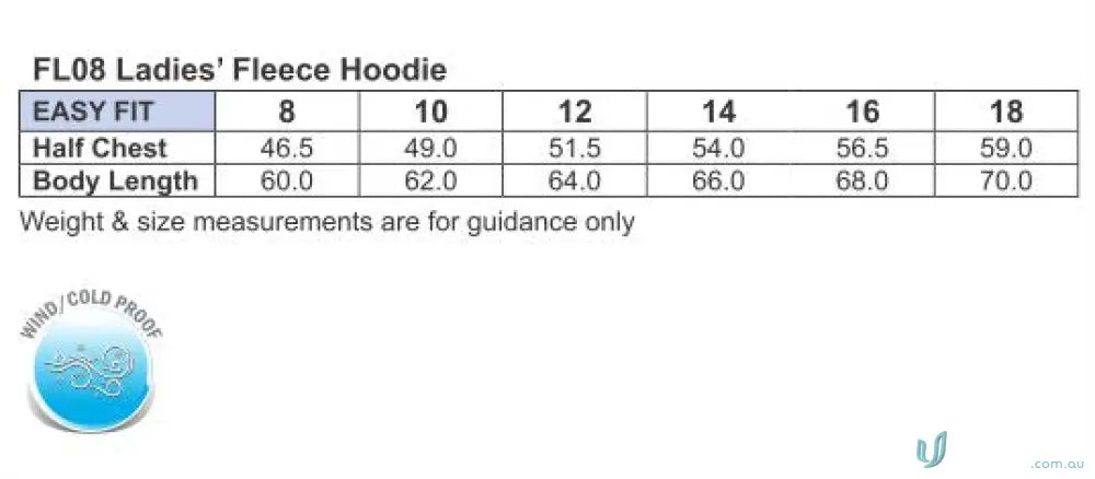 Ladies fleece hoodie size chart for MOQ100 Printed LADIES Hoodie workwear and uniforms