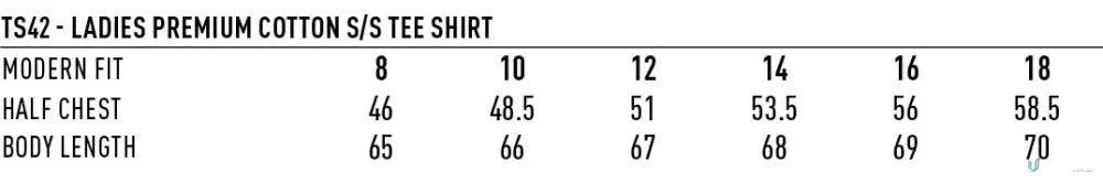 Ladies premium cotton tee shirt size chart for MOQ100 printed work uniforms or workwear