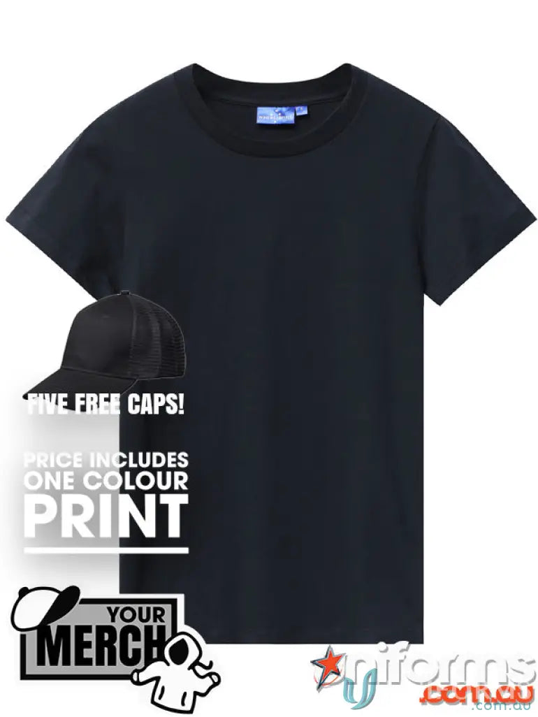 Black short-sleeved T-shirt from MOQ25 Printed ADULT Tee, perfect for work uniforms or casual wear