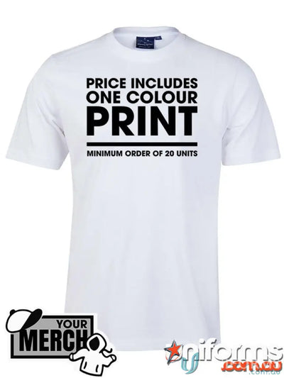 White T-shirt from MOQ25 Printed ADULT Tee perfect for uniforms or workwear