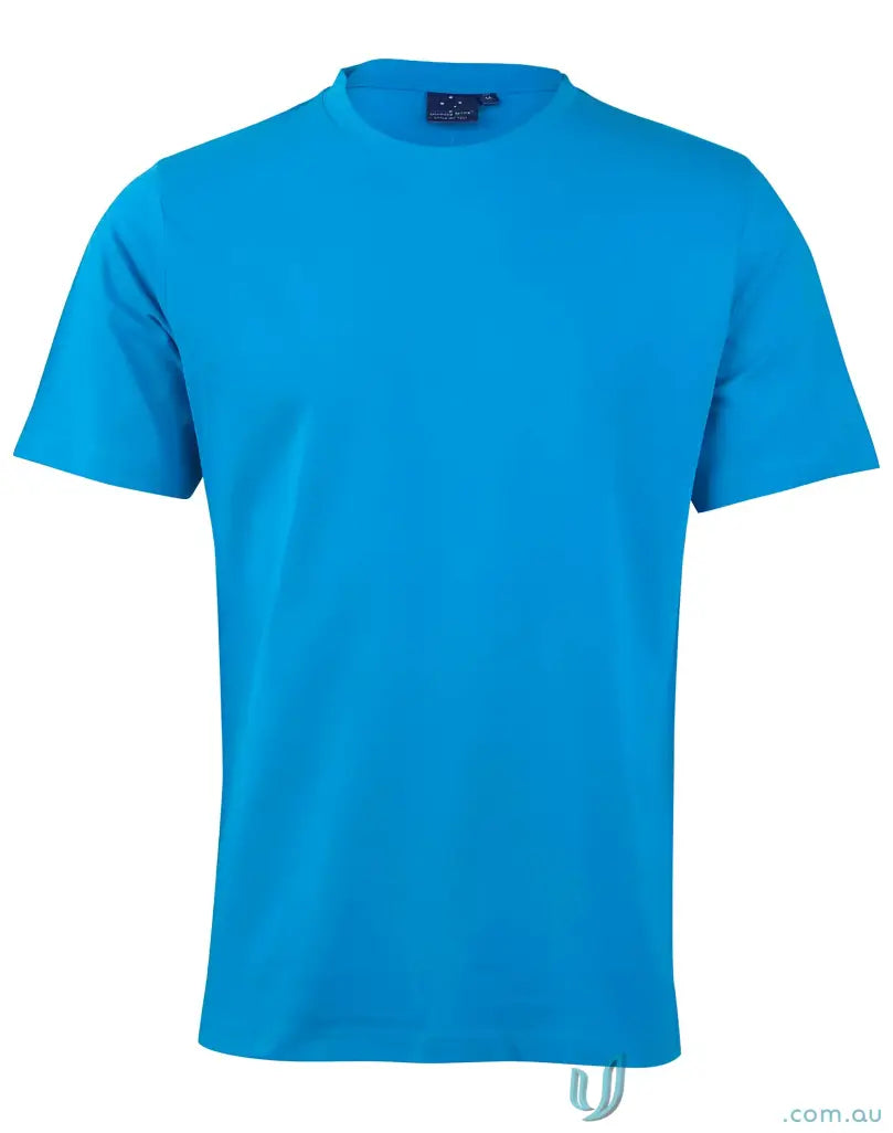 Blue short-sleeved T-shirt made of combed cotton from MOQ25 Printed YOUTH Tee, perfect for uniforms or workwear