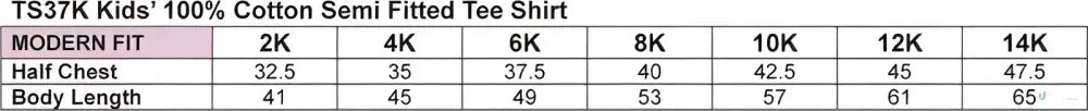Kids tee shirt size chart for MOQ25 printed youth tee made with comfy combed cotton uniforms workwear