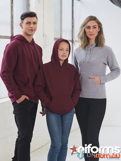 Three people in fleecy MOQ250 Printed ADULT Hoodies, perfect workwear uniforms