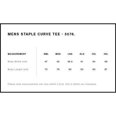 Men’s t-shirt size chart.
