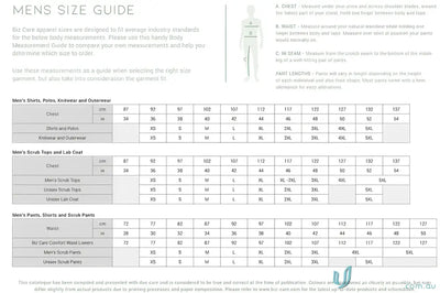 Men’s size guide chart for NBCF Pink Polo, perfect for bizcare men’s pink short style