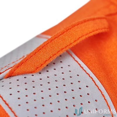Orange fabric with perforated white panel on NSW RAIL HRC2 HiVis Reflective Shirt