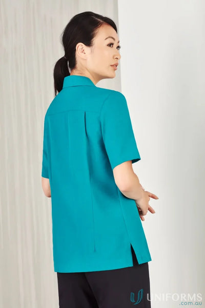 Teal short-sleeved collared oasis plain overblouse in biz comfortcool fabric from collection Oasis Plain