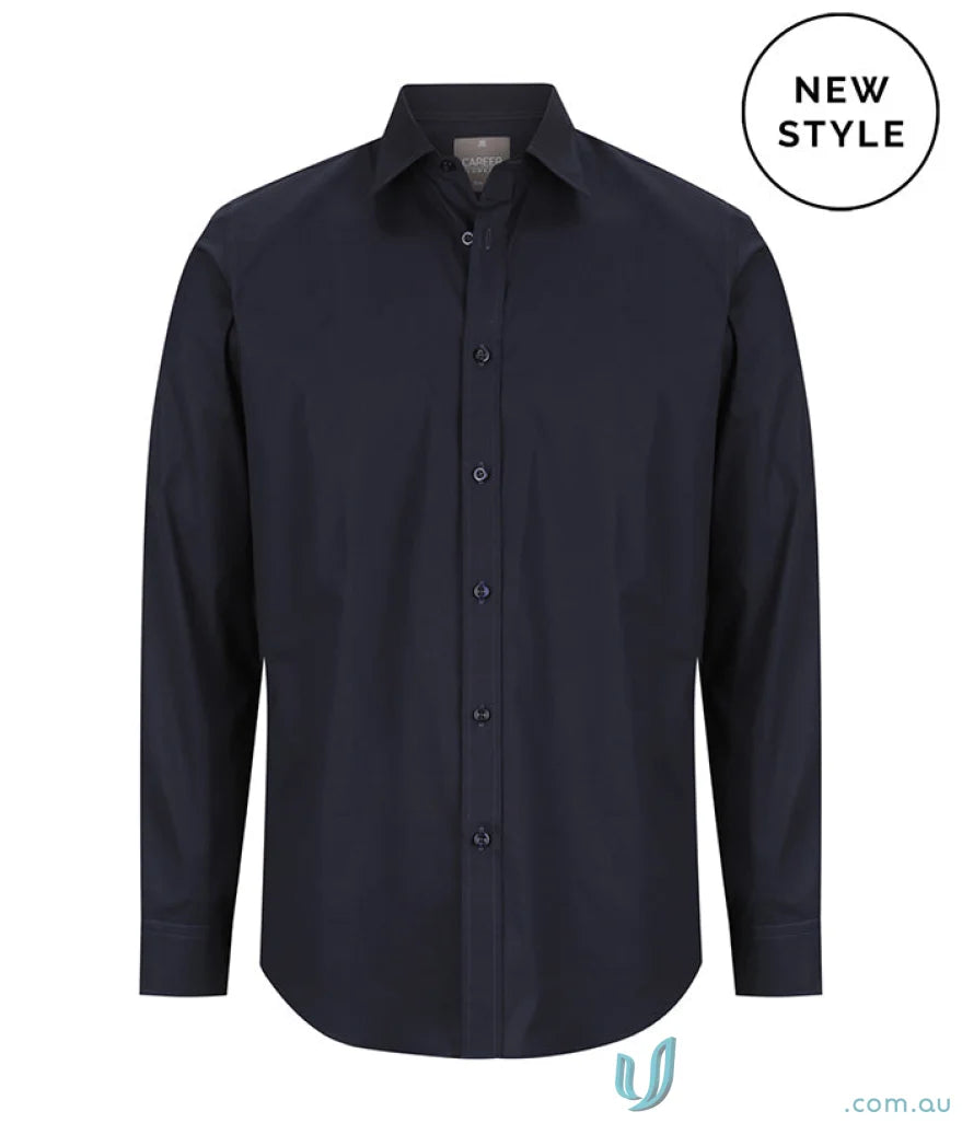 Navy long-sleeved Olsen Cotton Stretch Shirt in slim fit for a casual look