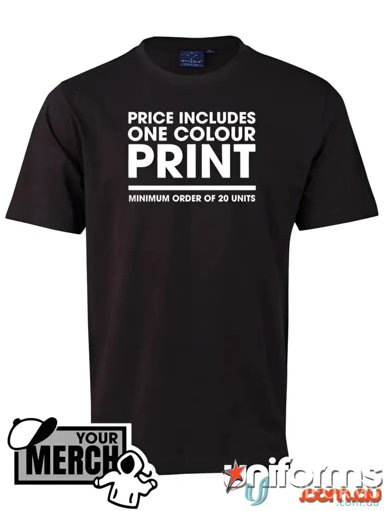 Black combed cotton T-shirt from One Colour Print ADULT Semi Fit Tee, perfect for uniforms and workwear