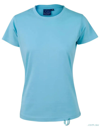 Light blue combed cotton crew neck t-shirt from One Colour Print Ladies Semi Fit Tee, perfect for uniforms and workwear
