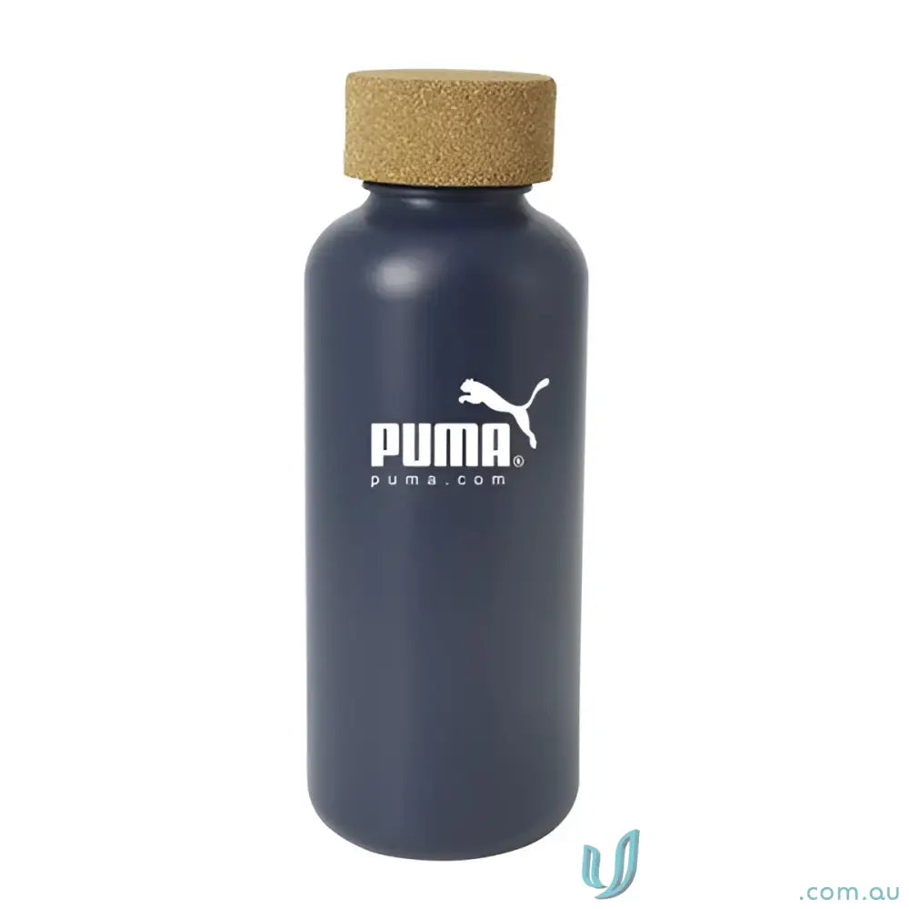 Blue Puma water bottle with cork lid, organic 650ml eco friendly sugar cane natural cork