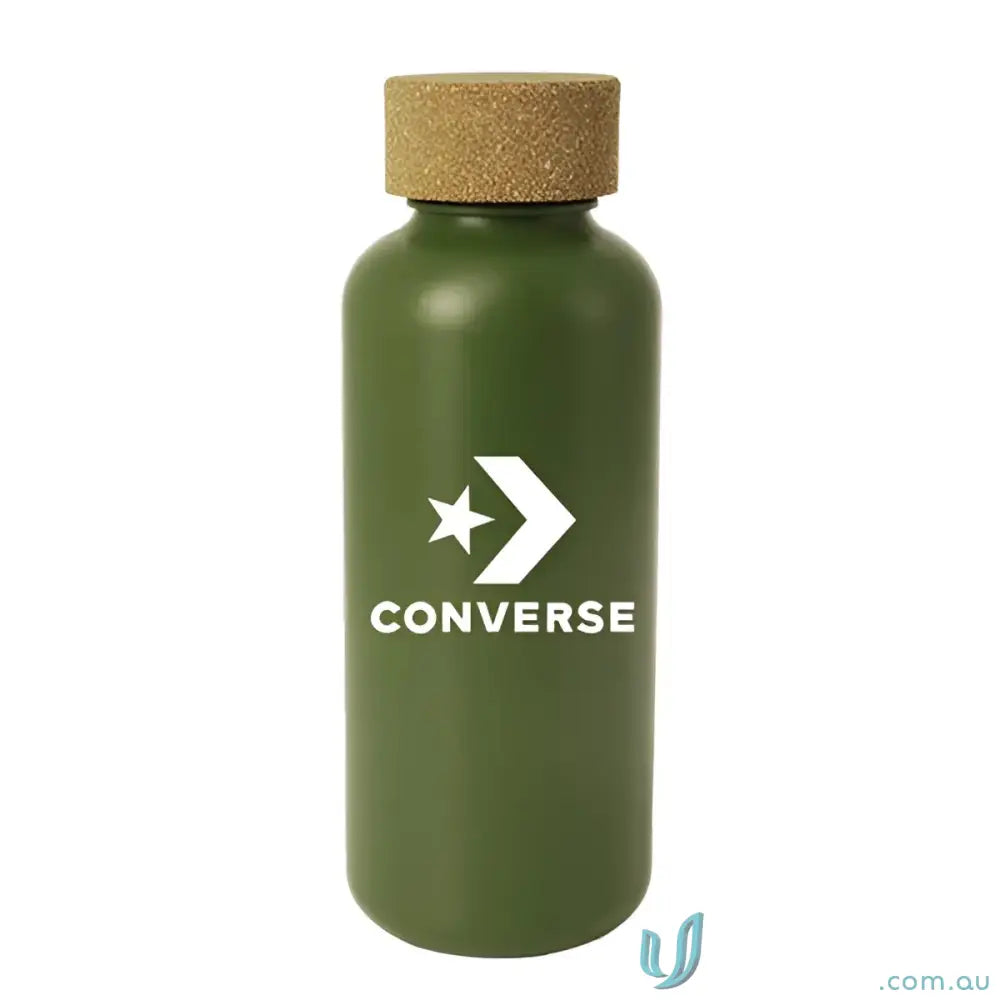 Green Converse water bottle with natural cork cap, organic 650ml sugar cane eco-friendly design