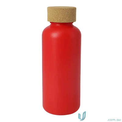 Red organic 650ml eco friendly water bottle with natural cork and sugar cane cap