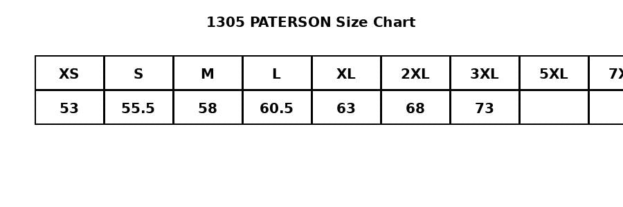 Paterson Polo size chart