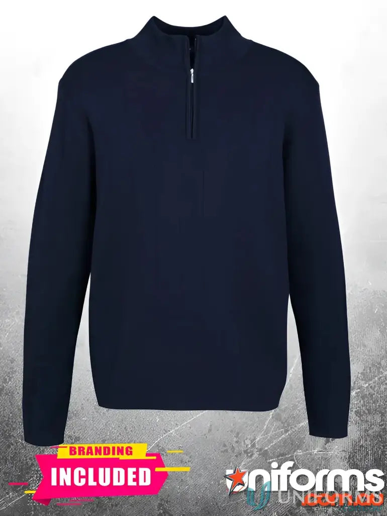 Navy blue fully fashioned quarter-zip sweater from Plumbers Choice workwear collection