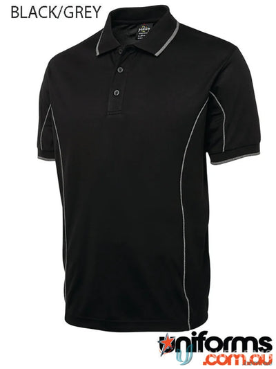 Black and gray JBs Podium Piping Polo with podium cooling fabric and piping short sleeve