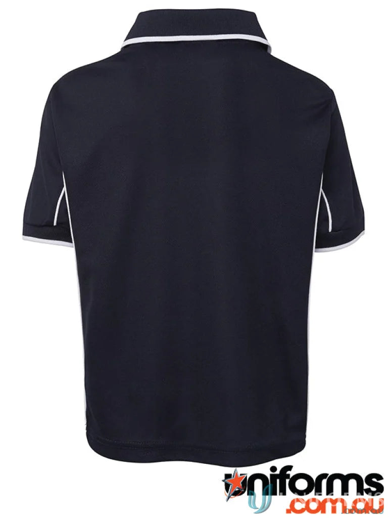 Kids Navy Polo Shirt with White Trim in JBs Kids Podium Piping featuring Podium Cool fabric