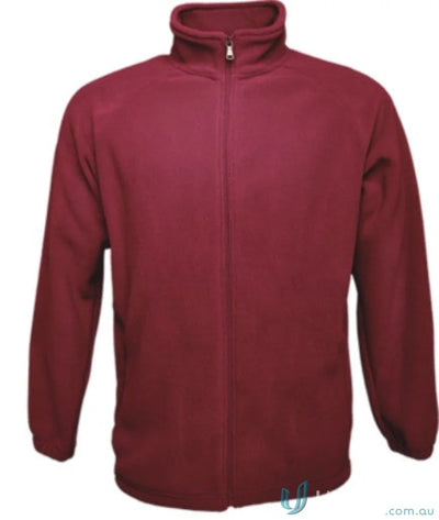 Maroon unisex adults polar fleece zip through jacket for cozy outdoor wear