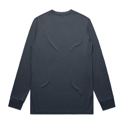 Charcoal gray long-sleeved t-shirt with a crew neck and ribbed cuffs.
