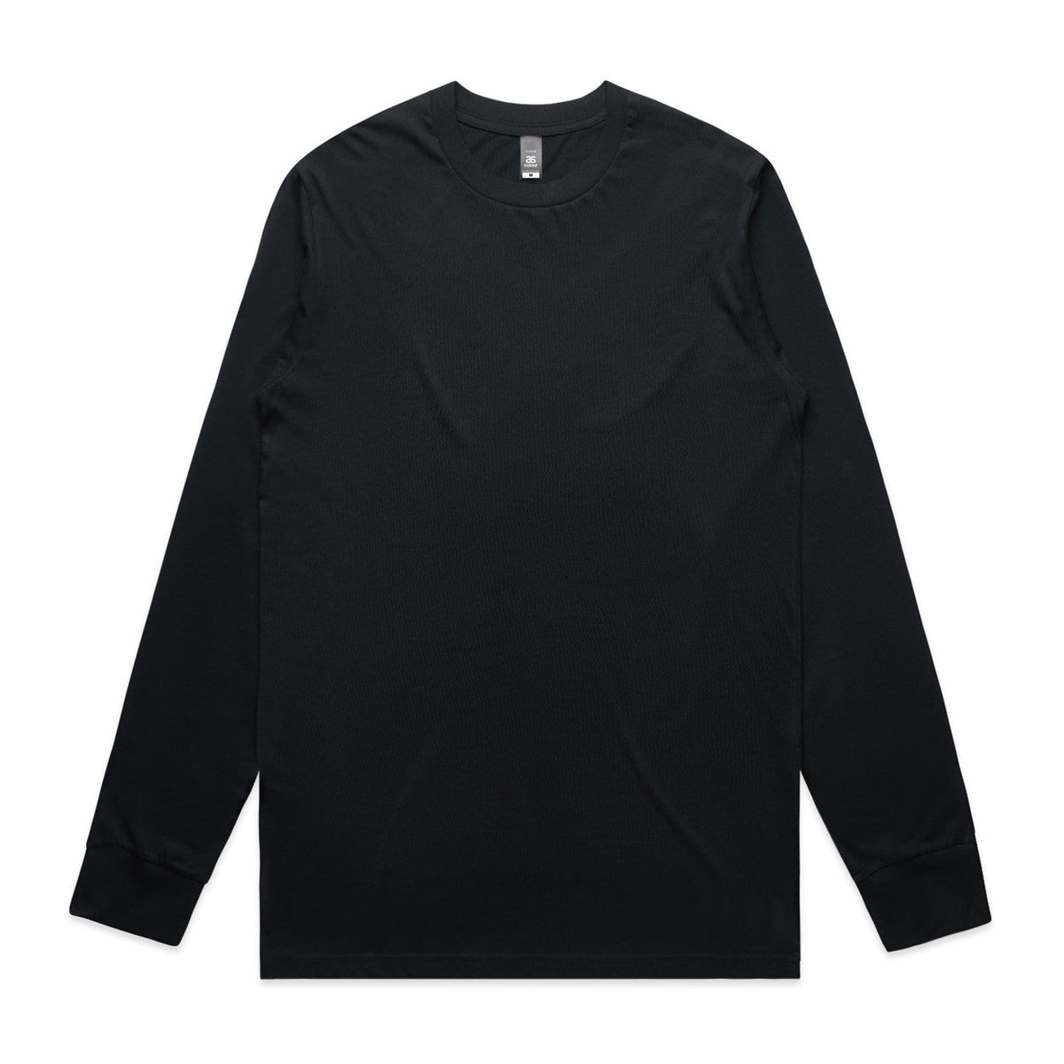 Black long-sleeved t-shirt with crew neck and ribbed cuffs, made of cotton.