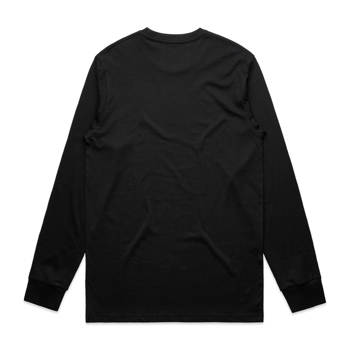 Black long-sleeved t-shirt with a crew neck and ribbed cuffs.