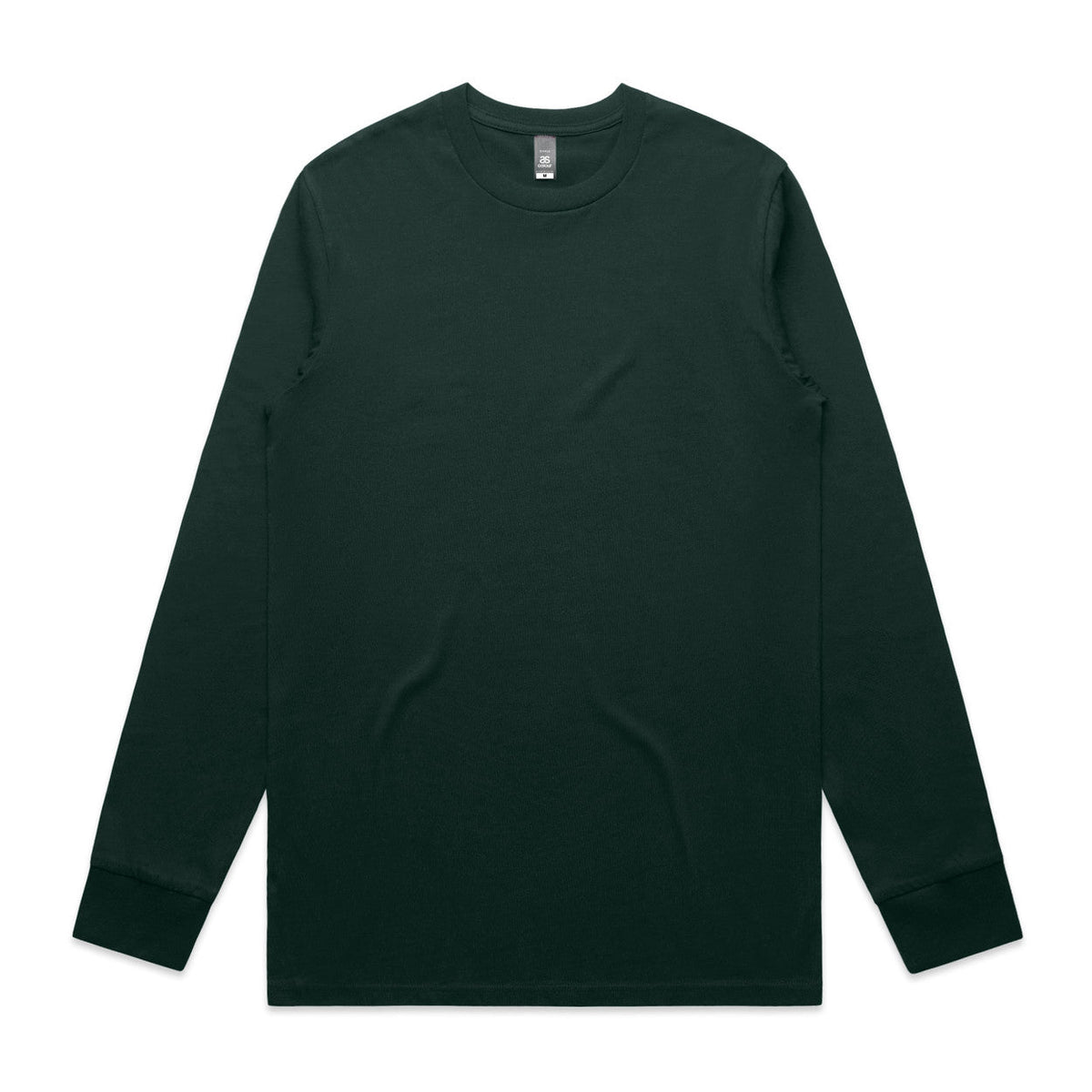 Dark green long-sleeved t-shirt with a crew neck and ribbed cuffs, made of cotton.