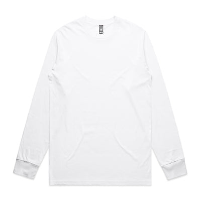 White long-sleeved t-shirt with contrast cuffs and hem, possibly from a popular brand like hanes or fruit of the loom.