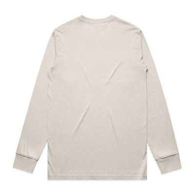 Off-white long-sleeved t-shirt with contrast stitching at the cuffs and hem.