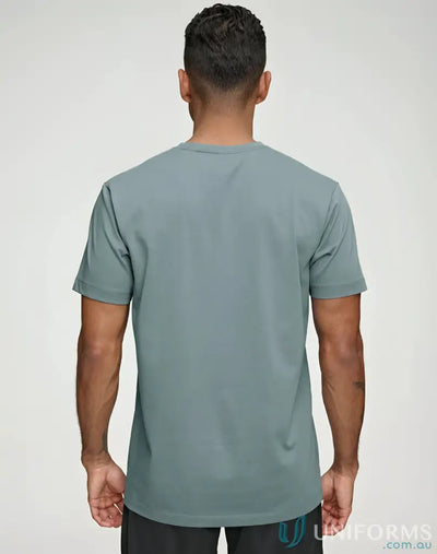 Man wearing a gray Premium Mornington T-Shirt showing winning spirit premium cotton face tee style