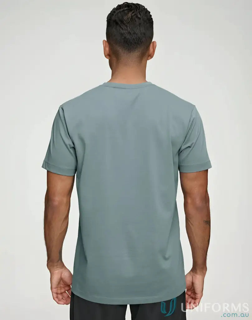 Man wearing a gray Premium Mornington T-Shirt showing winning spirit premium cotton face tee style