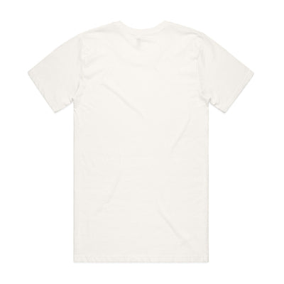 White v-neck t-shirt with short sleeves and a relaxed fit.