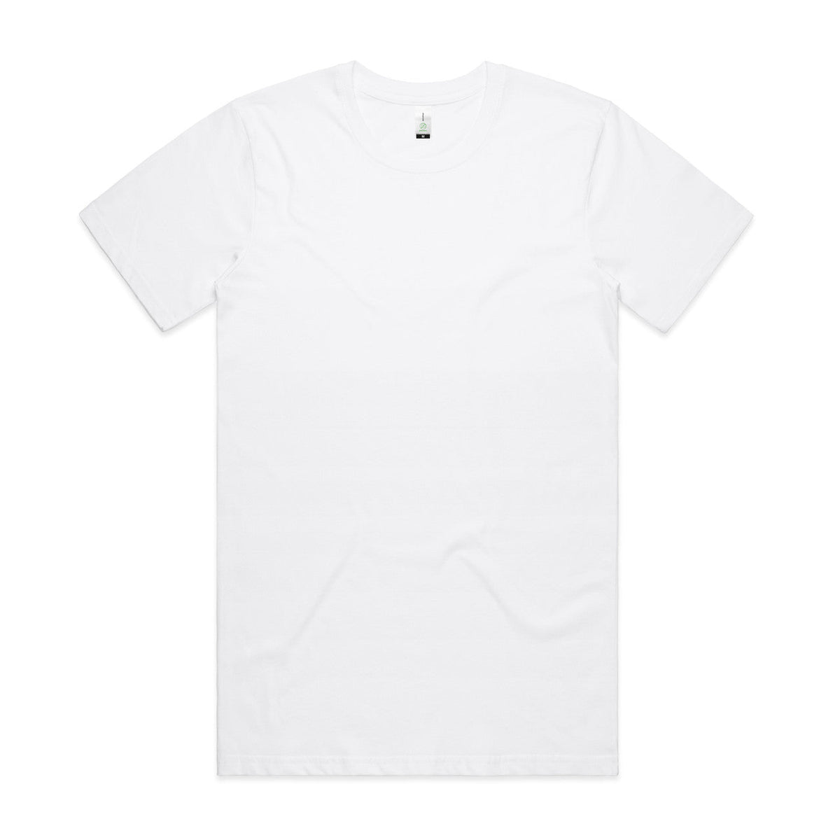 White v-neck t-shirt with short sleeves and a simple design.