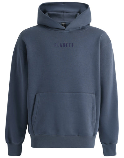 Premium oversized slate hoodie in navy blue with subtle embroidered logo and ribbed cuffs perfect for work uniforms and workwear