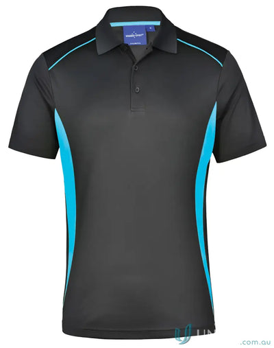 Black and turquoise Pursuit Polo with breathable mesh for winning spirit style, PS79 Pursuit