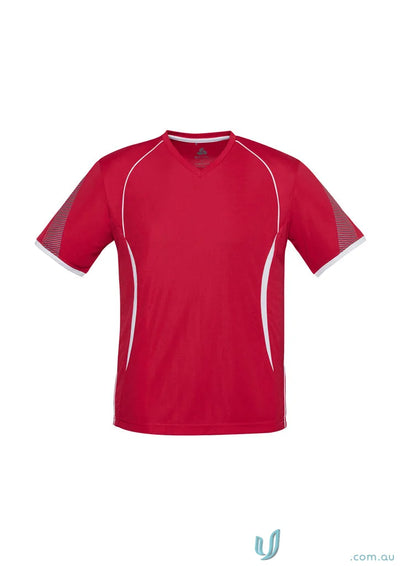 Razor Tee mens athletic shirt with self-fabric v-neck band and white trim