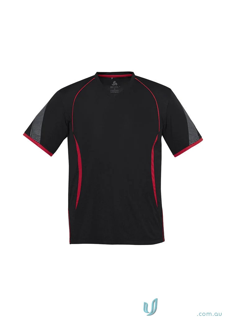 Black and red Razor Tee mens razor short with self-fabric V-neck band for cool style