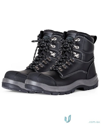 Black leather Roadtrain Side Zip Safety Boot with rugged sole for workwear and uniforms